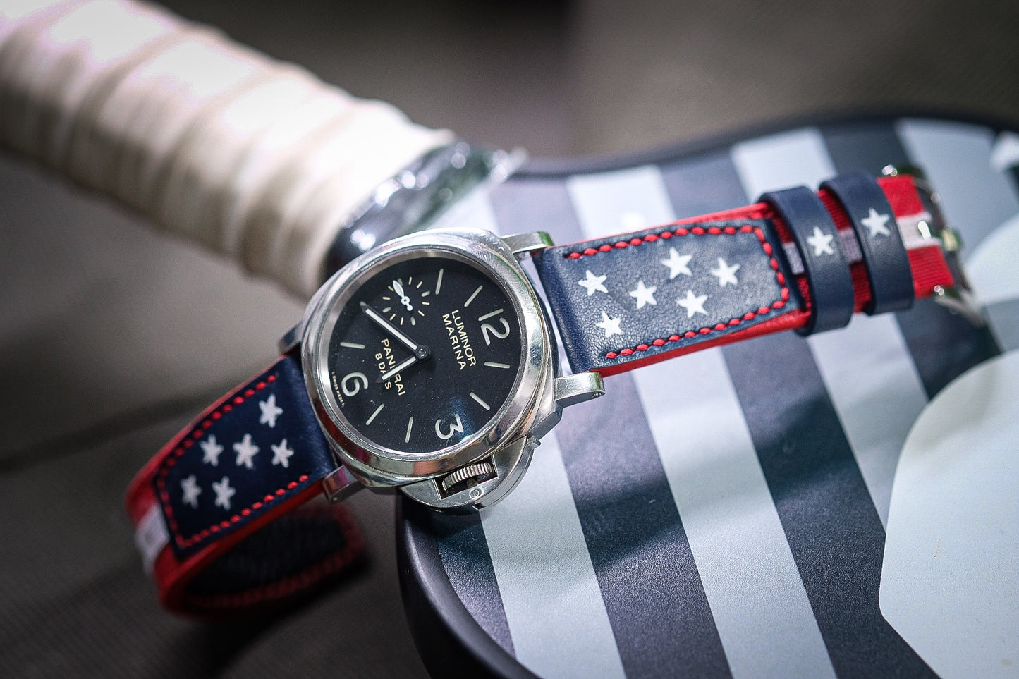 AMERICA FLAG CUSTOM HANDPAINTED CANVAS STRAP HANDMADE FOR PANERAI HDPAM50