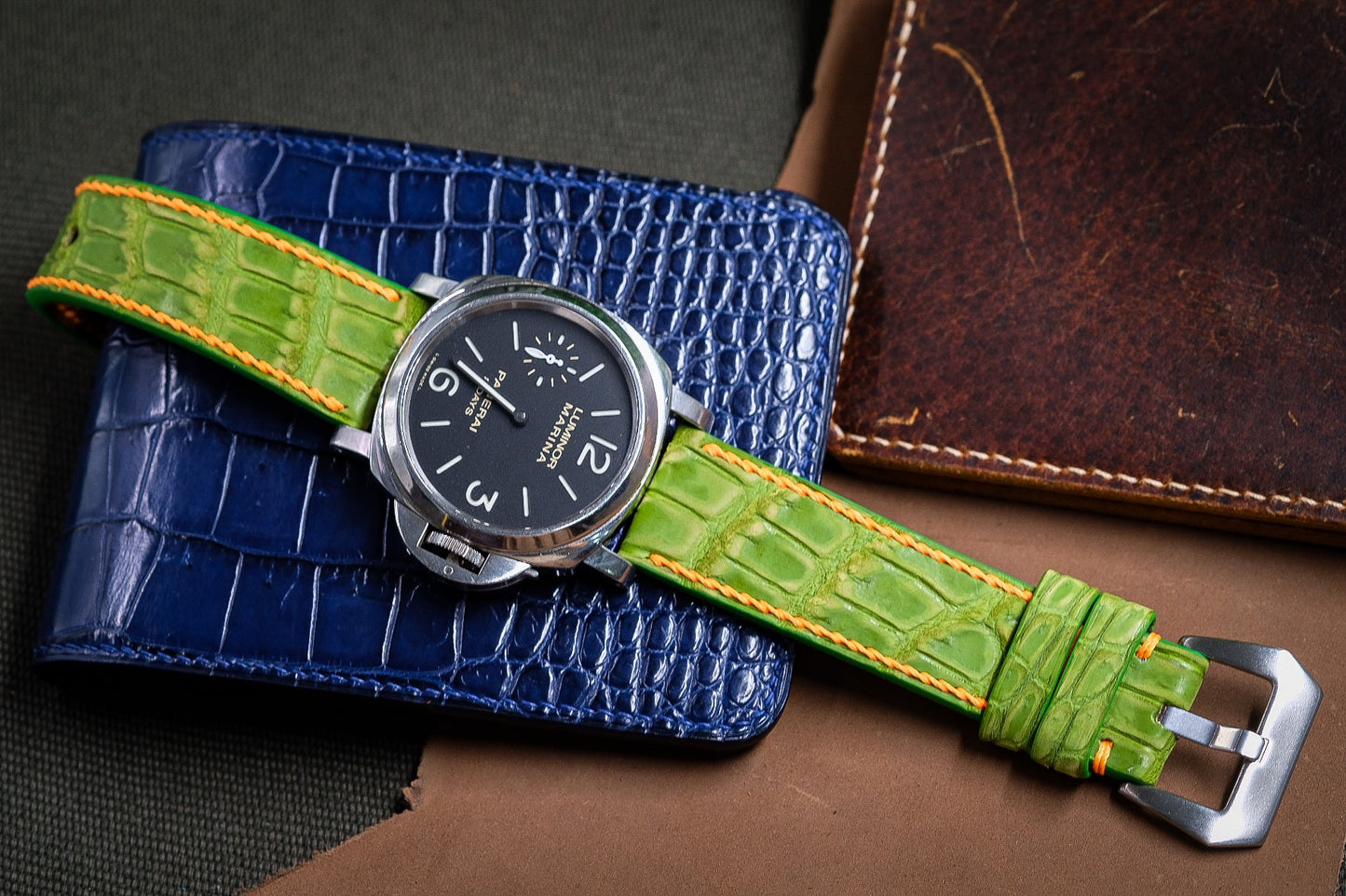 GREEN CROCODILE STRAP HANDMADE FOR PANERAI HDPAM54