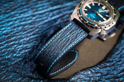 Custom made navy blue shark skin leather watch strap HDSH25