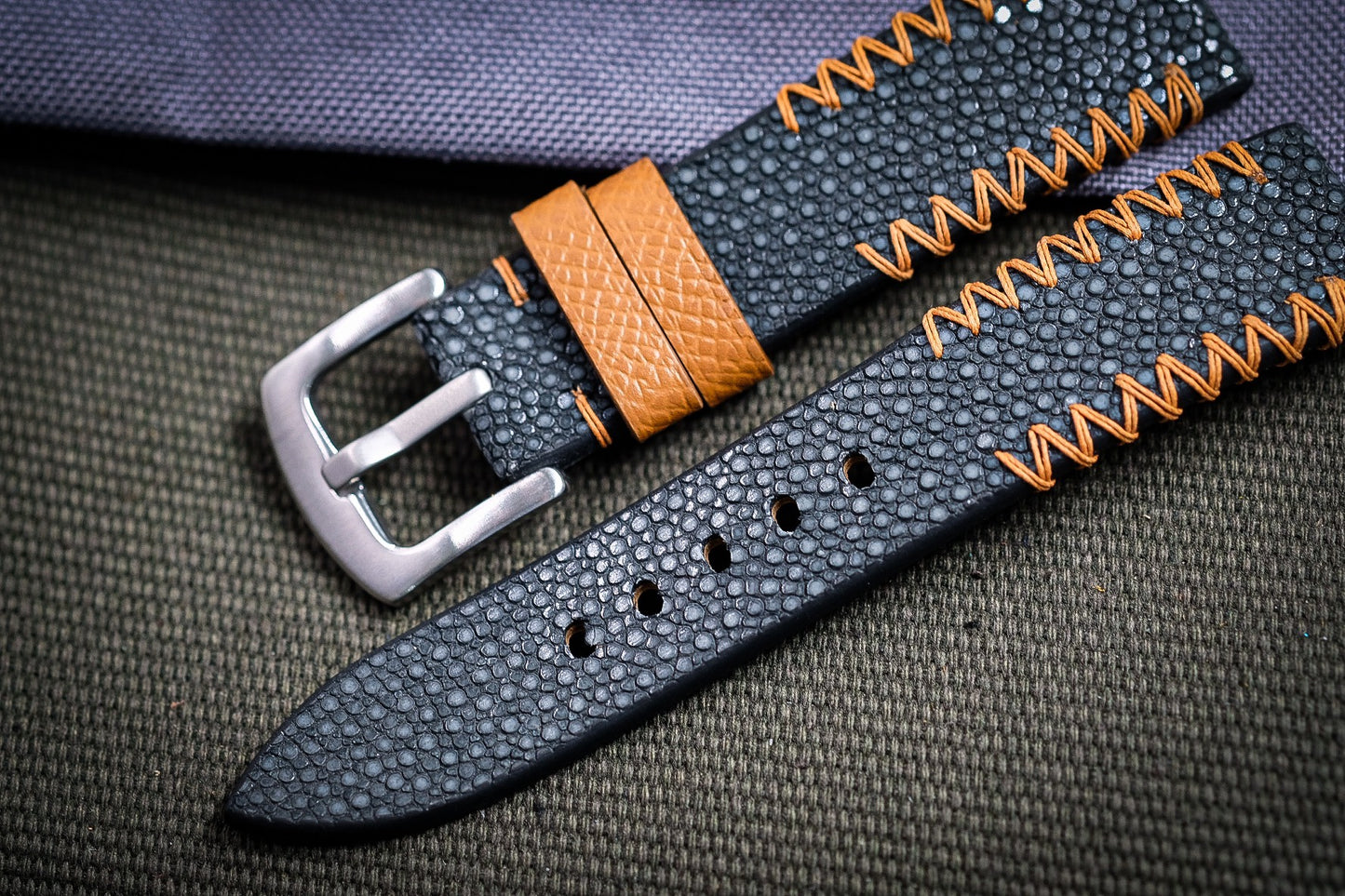 Black no pearl stingray watch strap