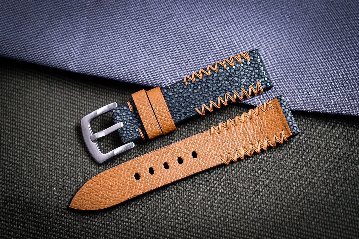 Black no pearl stingray watch strap