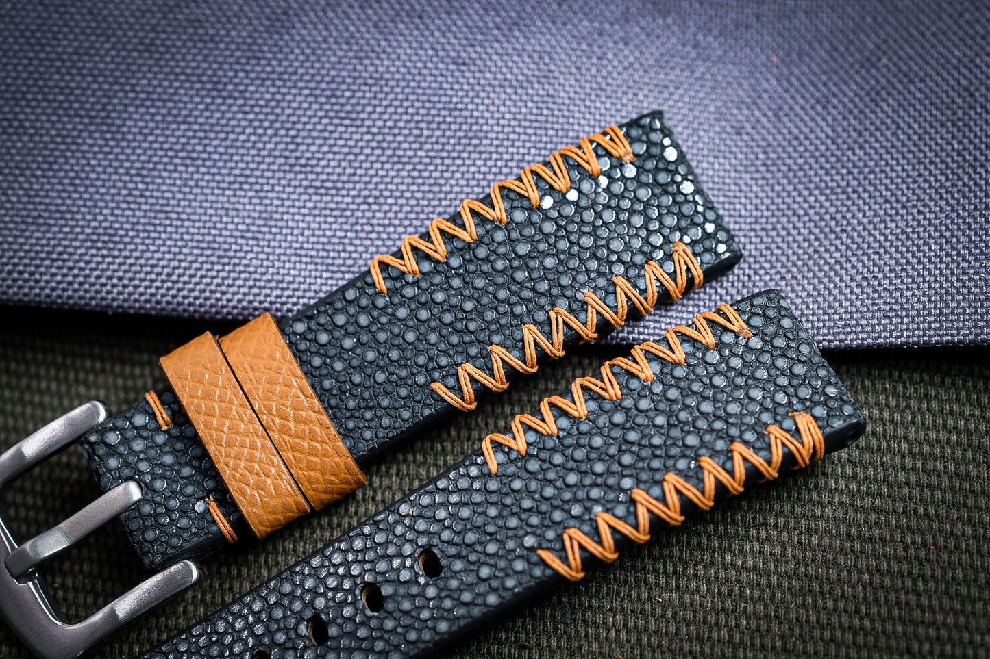 Black no pearl stingray watch strap