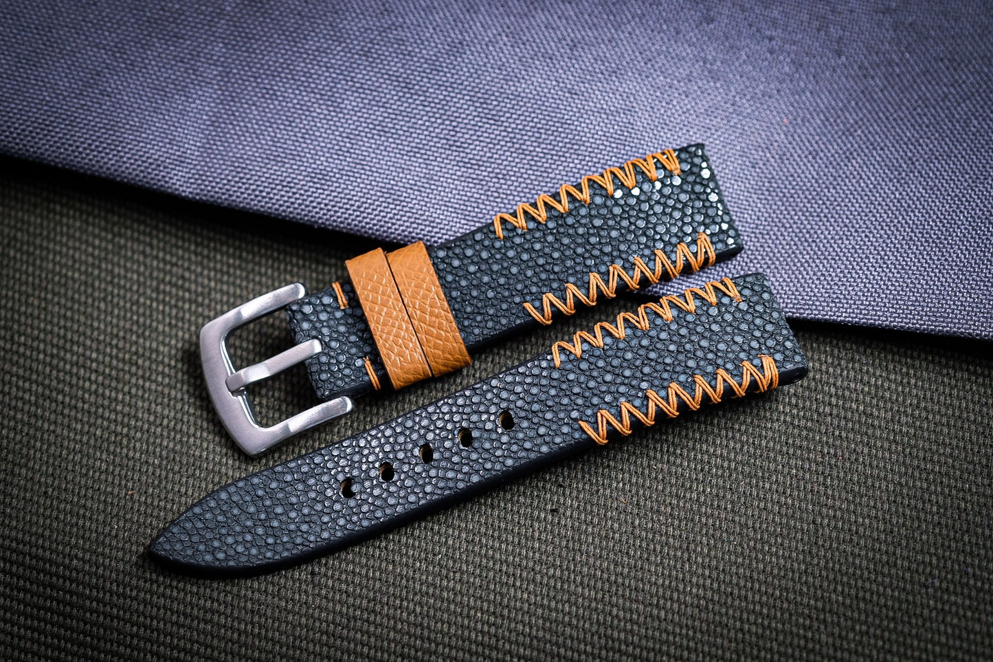 Black no pearl stingray watch strap