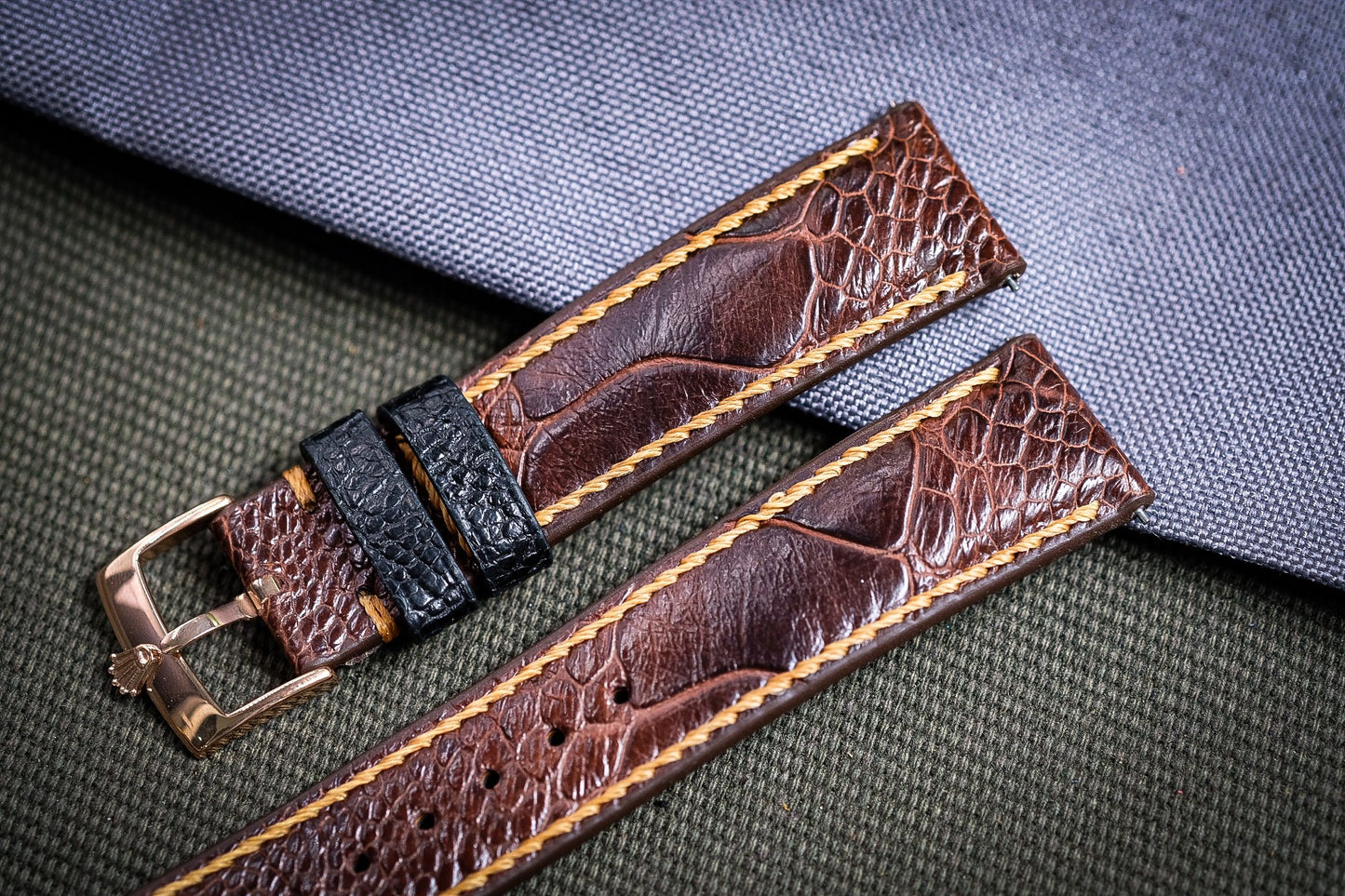 BROWN OSTRICH LEG LEATHER WATCH STRAP HDOL68