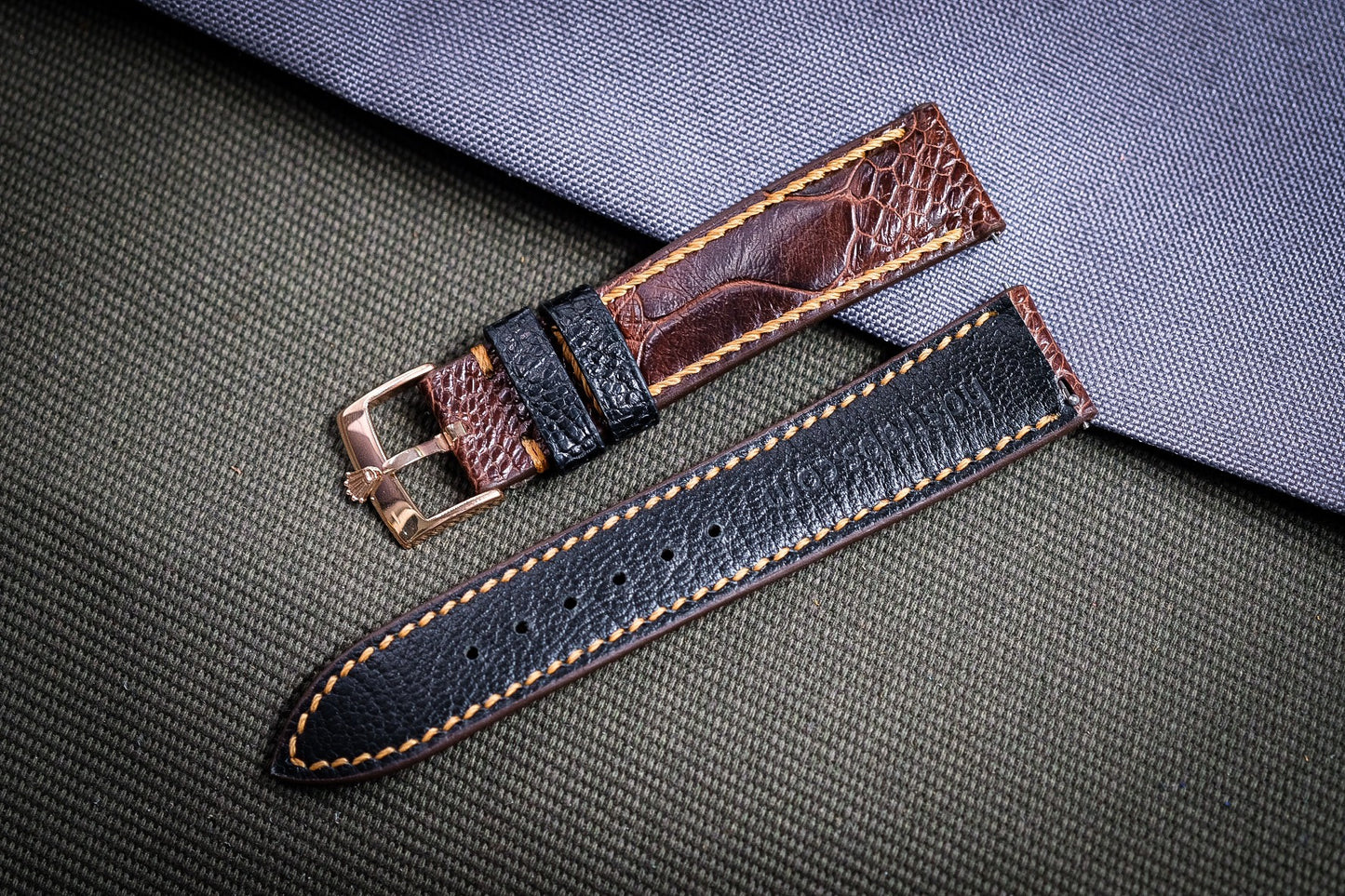 BROWN OSTRICH LEG LEATHER WATCH STRAP HDOL68