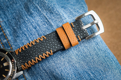 Black no pearl stingray watch strap