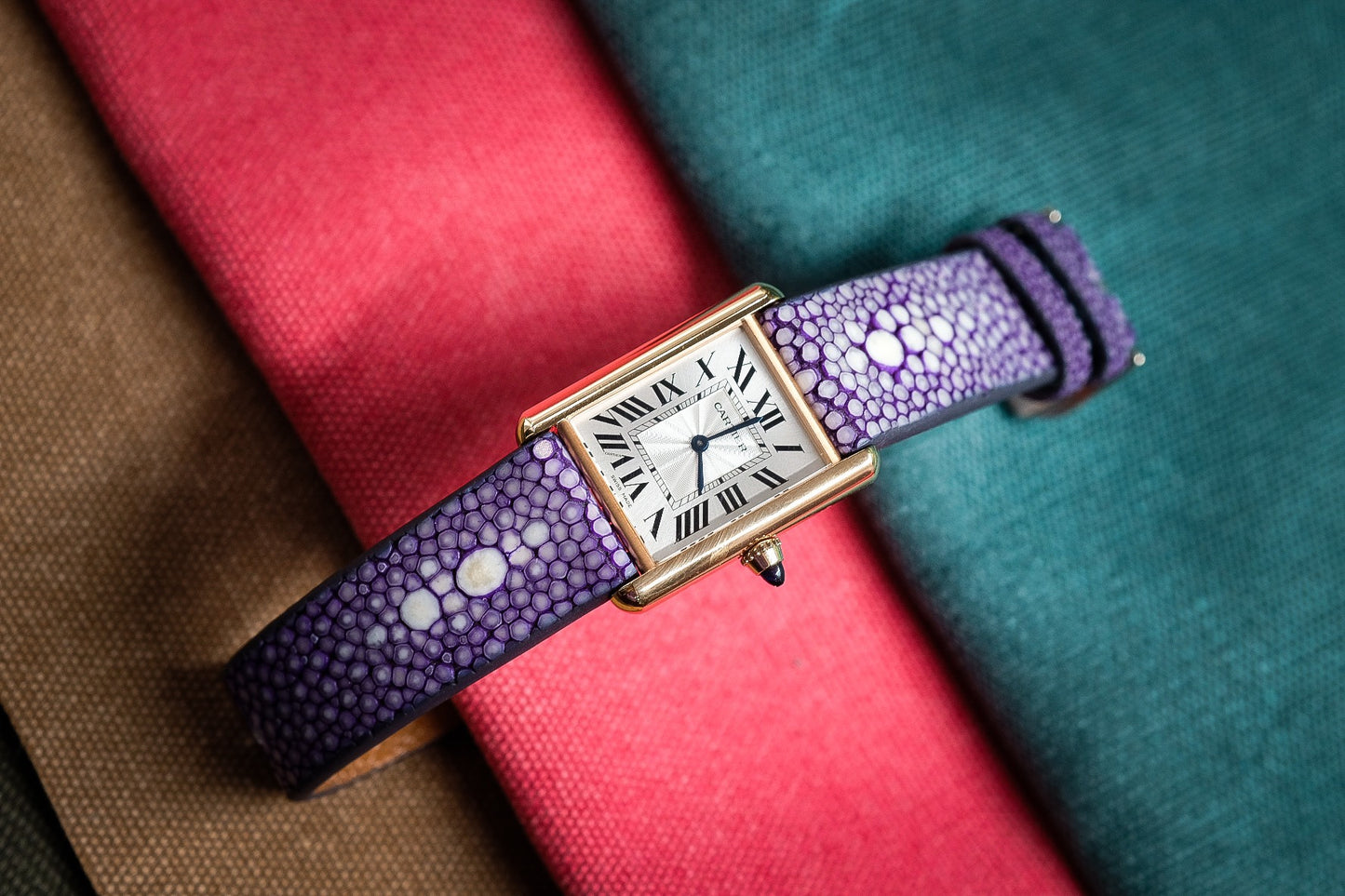 Purple double pearl stingray strap