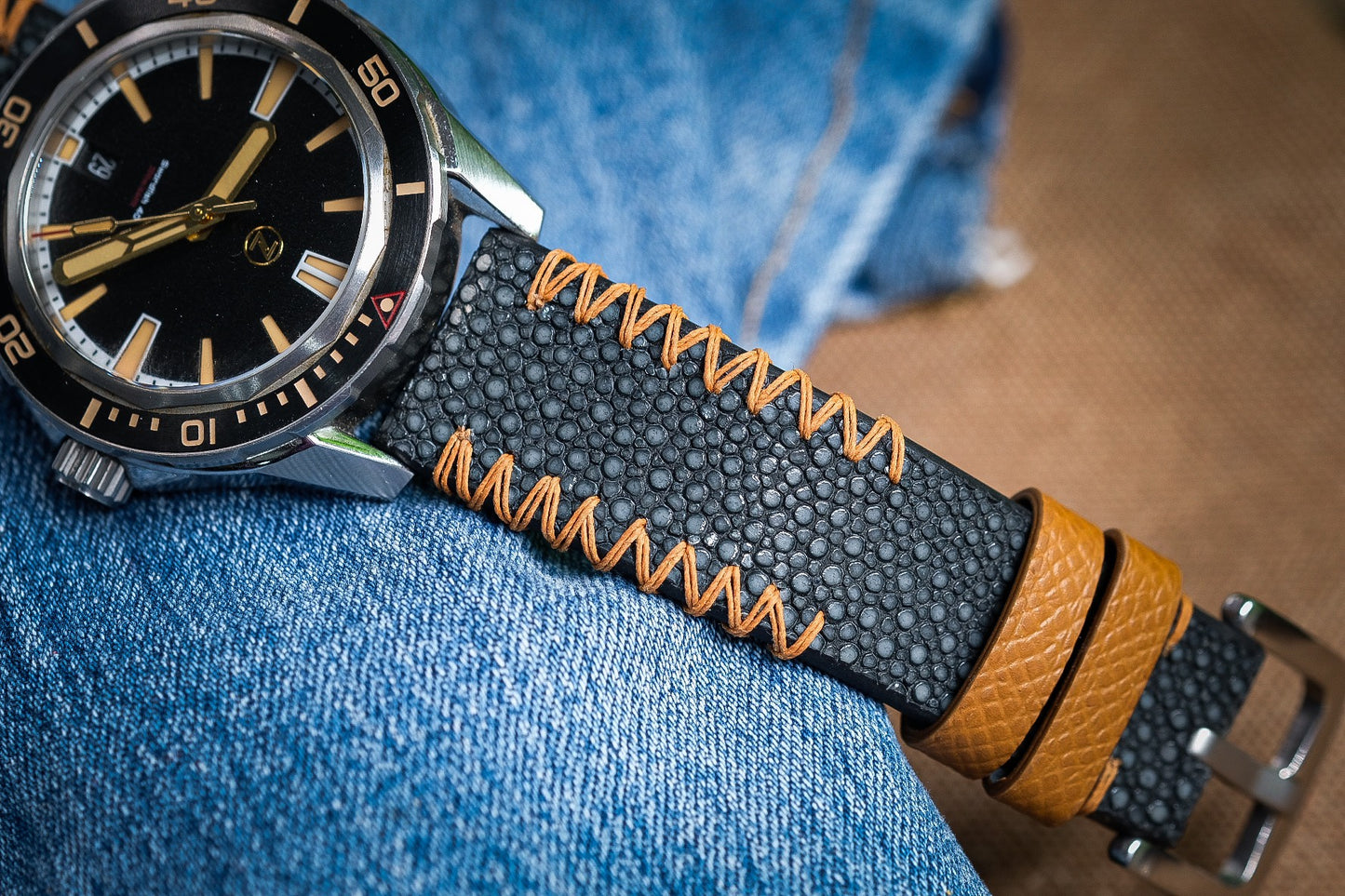 Black no pearl stingray watch strap