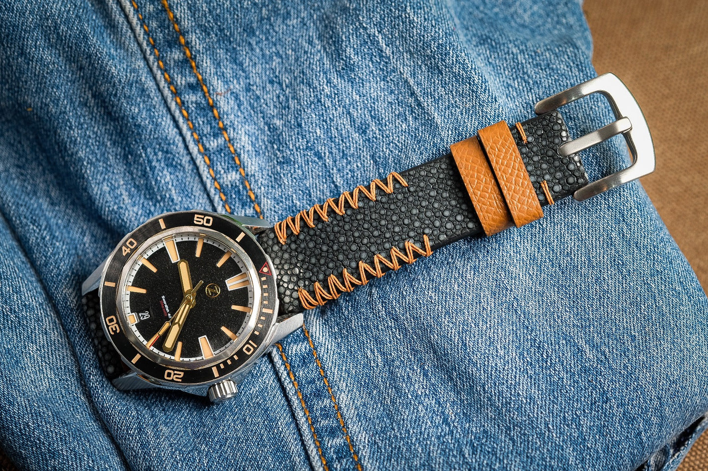 Black no pearl stingray watch strap