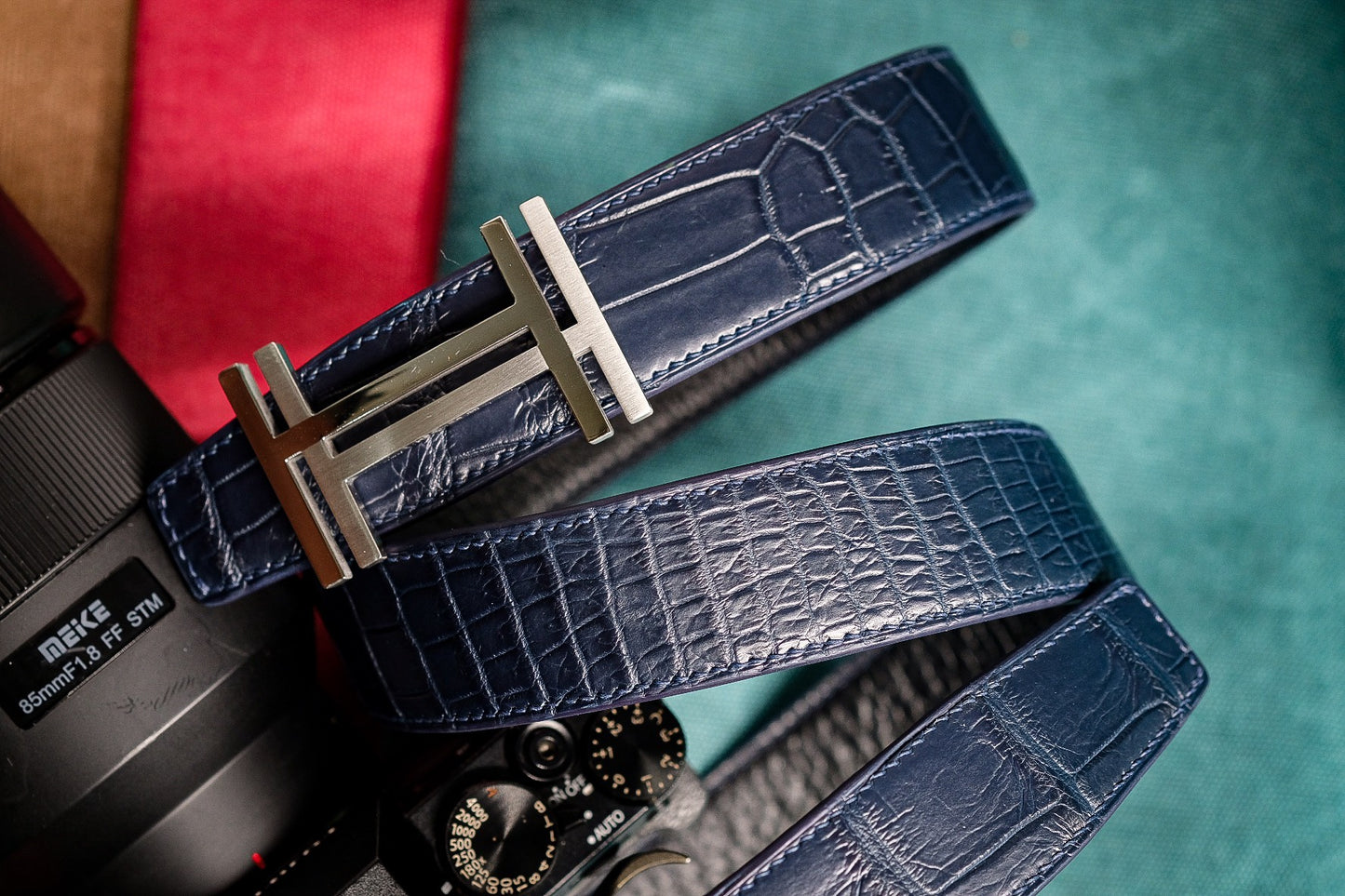 BESPOKE GENUINE NAVY BLUE CROCODILE LEATHER MAN BELT HDBE18