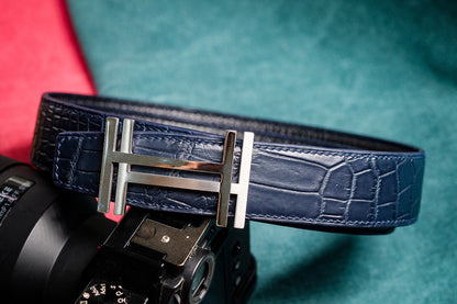 BESPOKE GENUINE NAVY BLUE CROCODILE LEATHER MAN BELT HDBE18