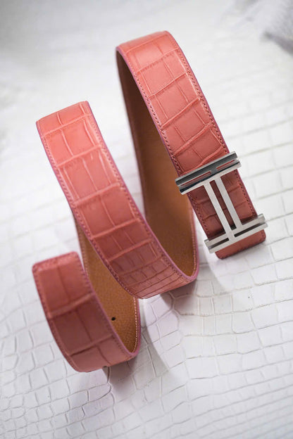 BESPOKE GENUINE PASTEL PINK CROCODILE LEATHER MAN BELT HDBE23