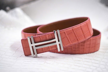 BESPOKE GENUINE PASTEL PINK CROCODILE LEATHER MAN BELT HDBE23