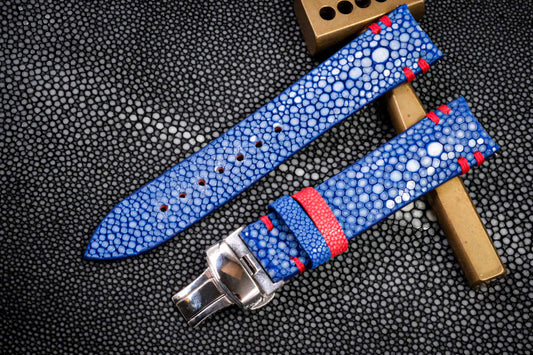 DOUBLE PEARL BLUE STINGRAY LEATHER WATCH STRAP HDST147