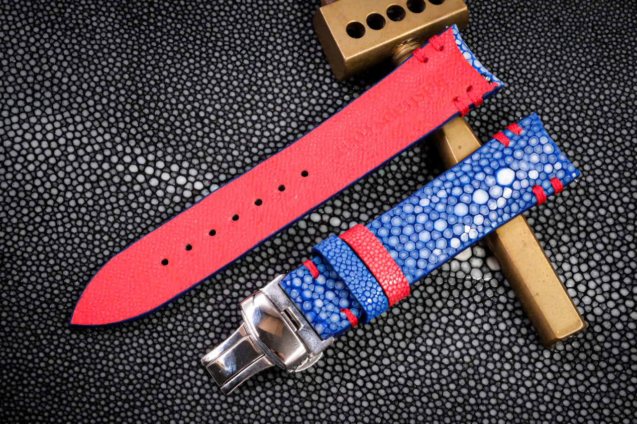 DOUBLE PEARL BLUE STINGRAY LEATHER WATCH STRAP HDST147