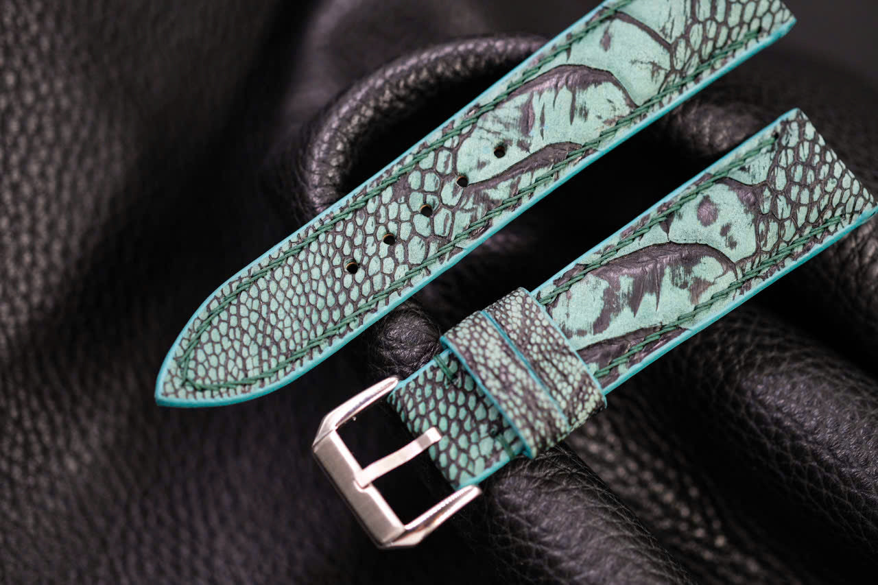 OLIVE GREEN OSTRICH LEG LEATHER WATCH STRAP HDOL69