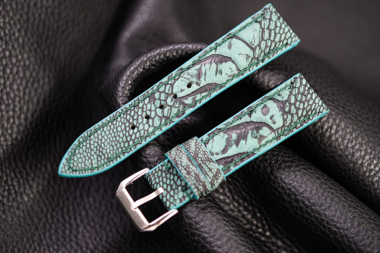 OLIVE GREEN OSTRICH LEG LEATHER WATCH STRAP HDOL69