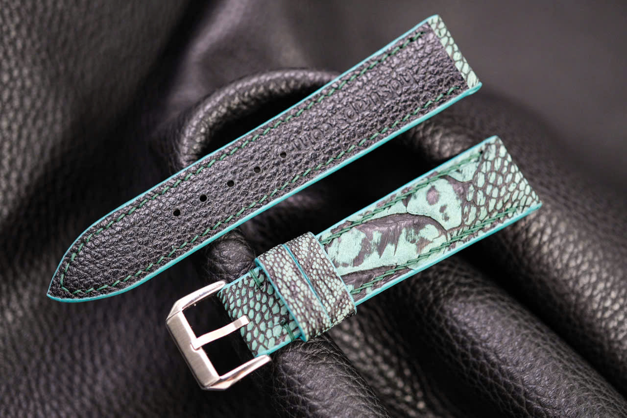 OLIVE GREEN OSTRICH LEG LEATHER WATCH STRAP HDOL69