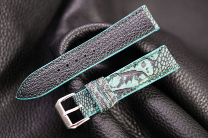 OLIVE GREEN OSTRICH LEG LEATHER WATCH STRAP HDOL69