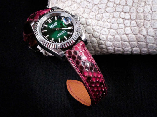 BESPOKE BLACK PINK PYTHON LEATHER WATCH STRAP HDPS26