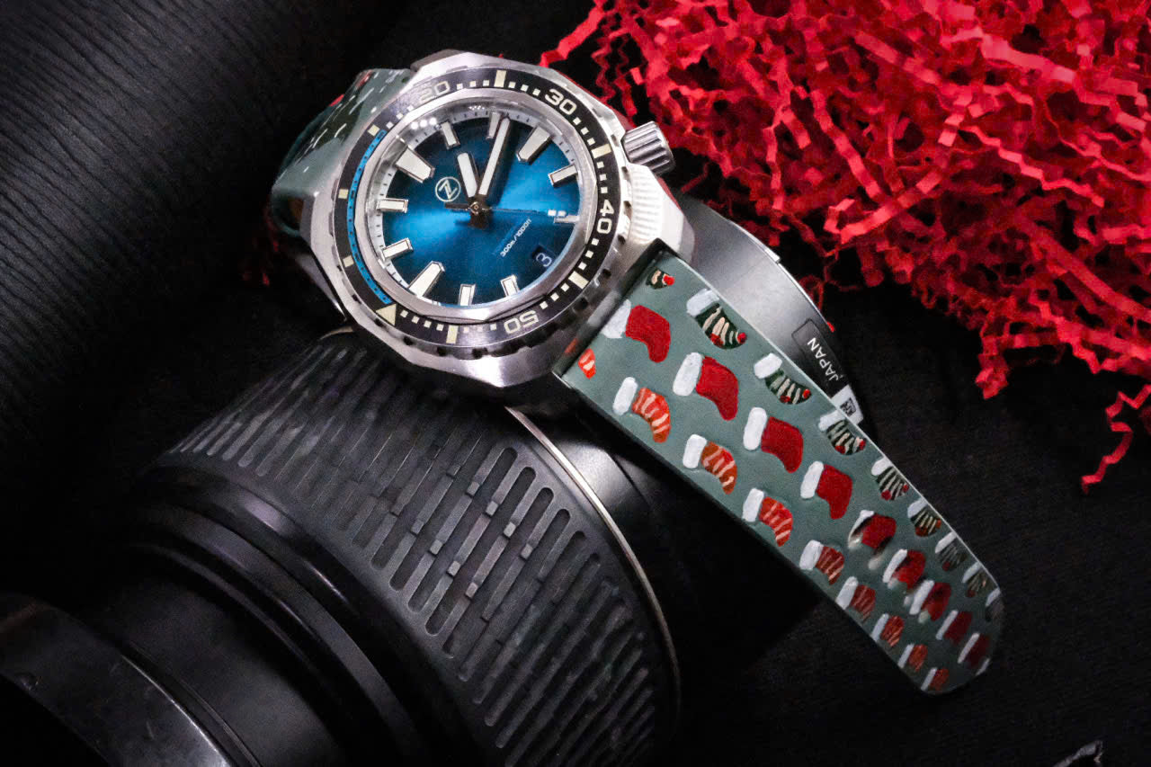 Christmas tree hand painted leather watch strap HDCLE82