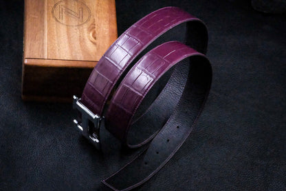 BESPOKE GENUINE PURPLISH RED CROCODILE LEATHER MAN BELT HDBE22