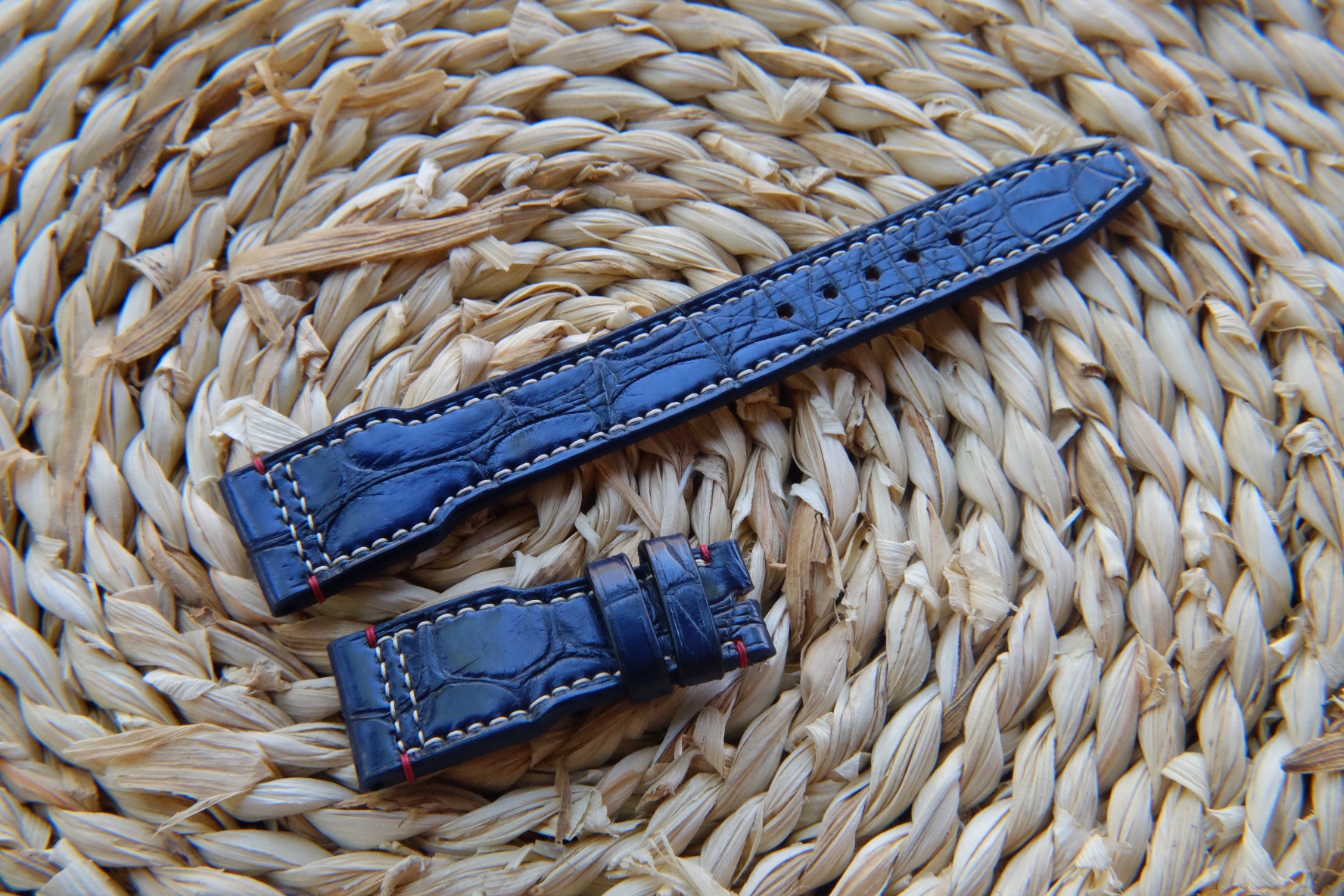 Revival Strap 21mm Pilot Style Blue Ostrich Leather Watch Strap for IWC, Semi Square Tail