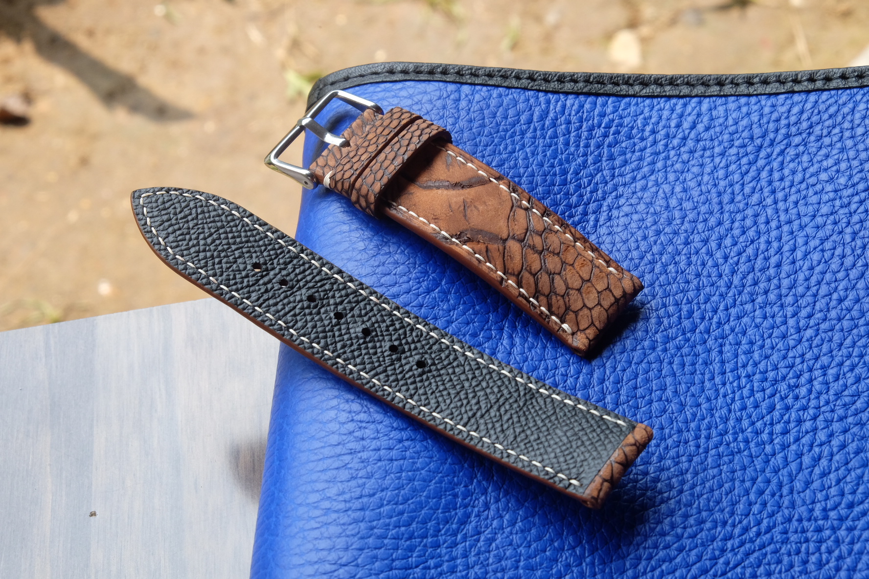 Brown ostrich leg leather watch strap HDOL43