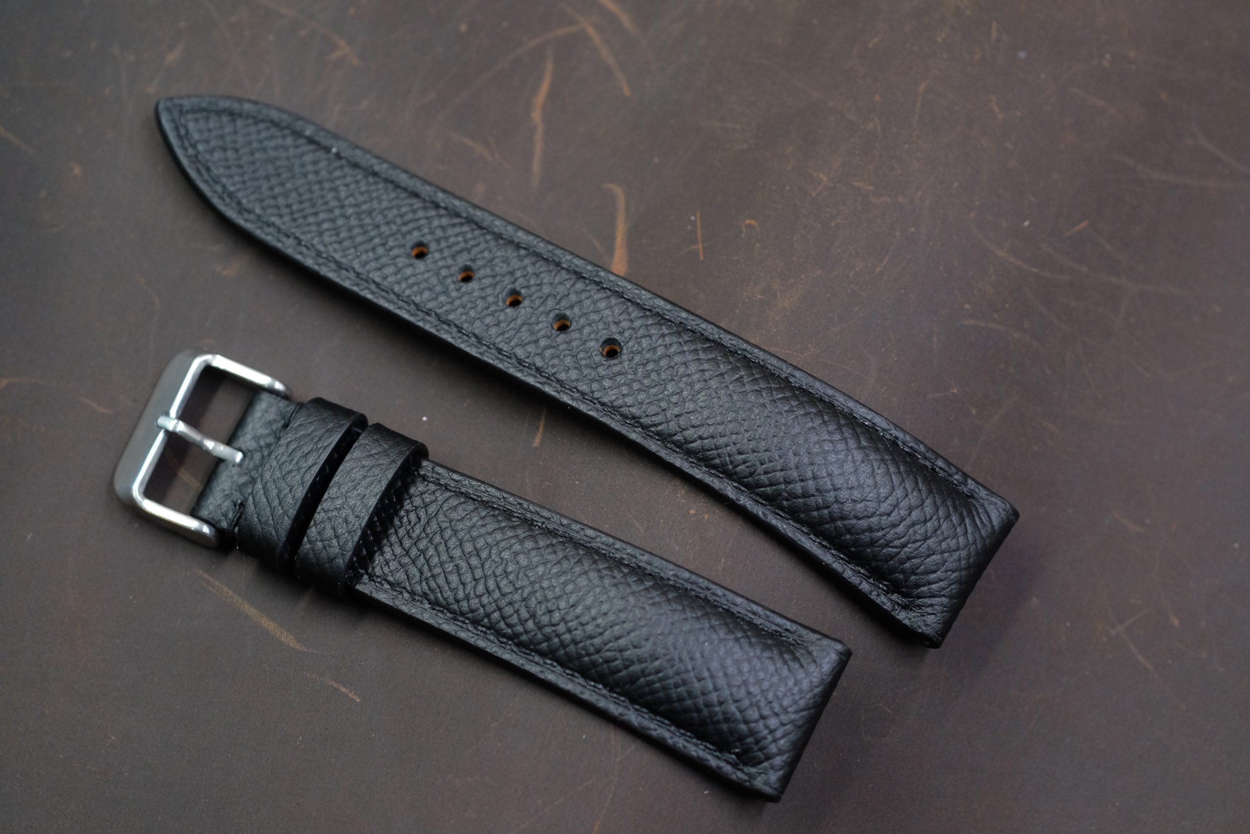 Black epsom leather handmade watch strap HDEP04
