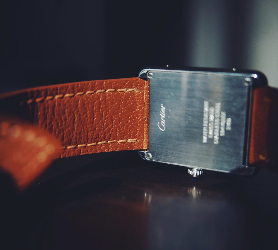 Custom tan brown ostrich belly skin leather strap for Cartier Tank